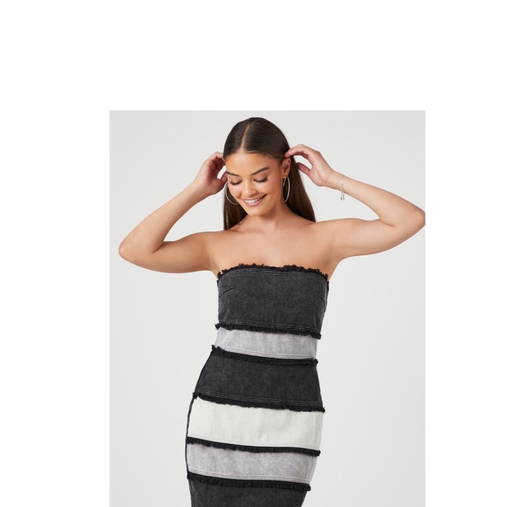 Distressed Stripe Mini Tube Dress
